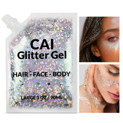 Gel paillettes cheveux CAI BEAUTY NYC pour brillance facile et rapide.
