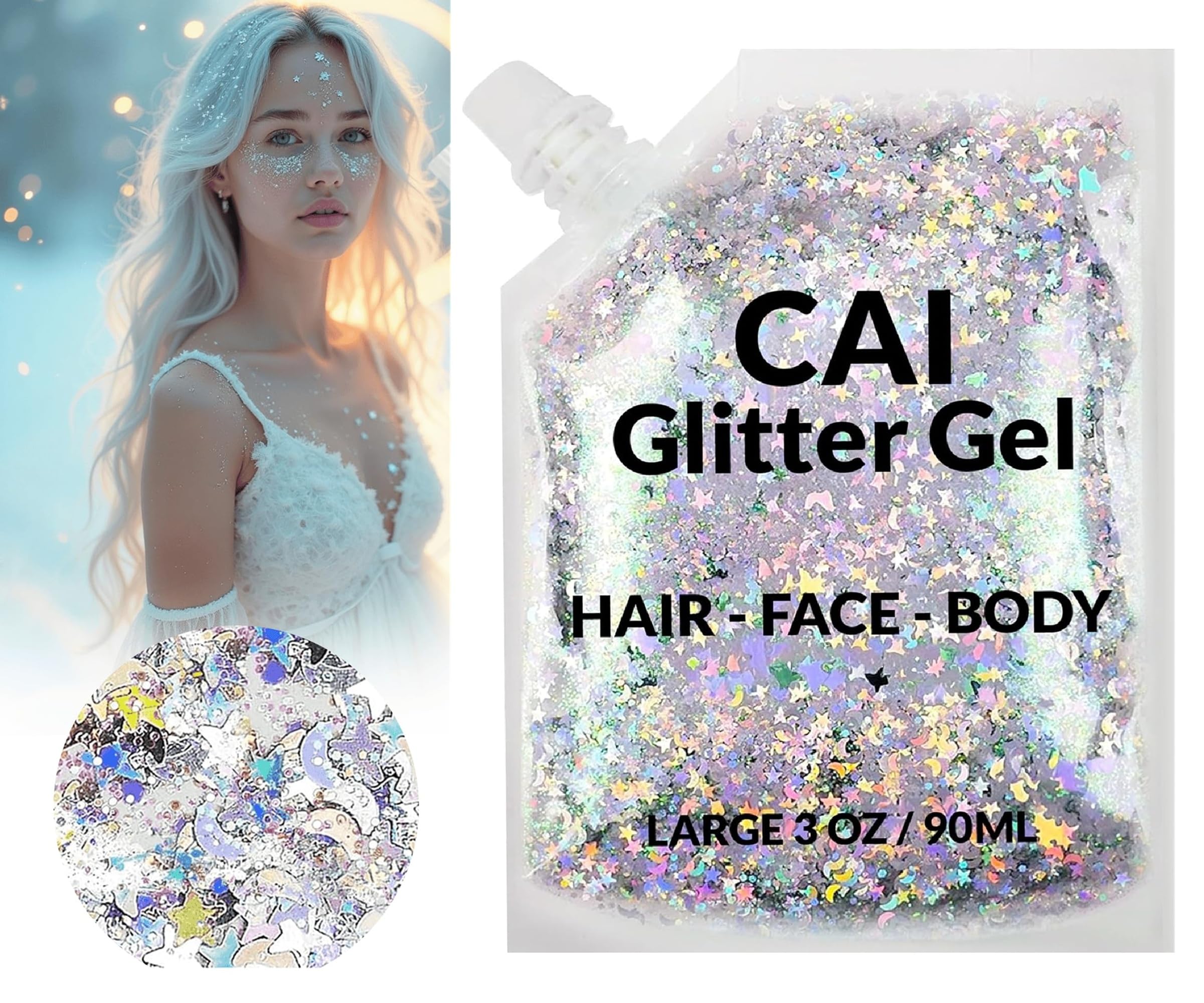 Effet Halloween éclatant CAI BEAUTY NYC avec lune et etoiles.