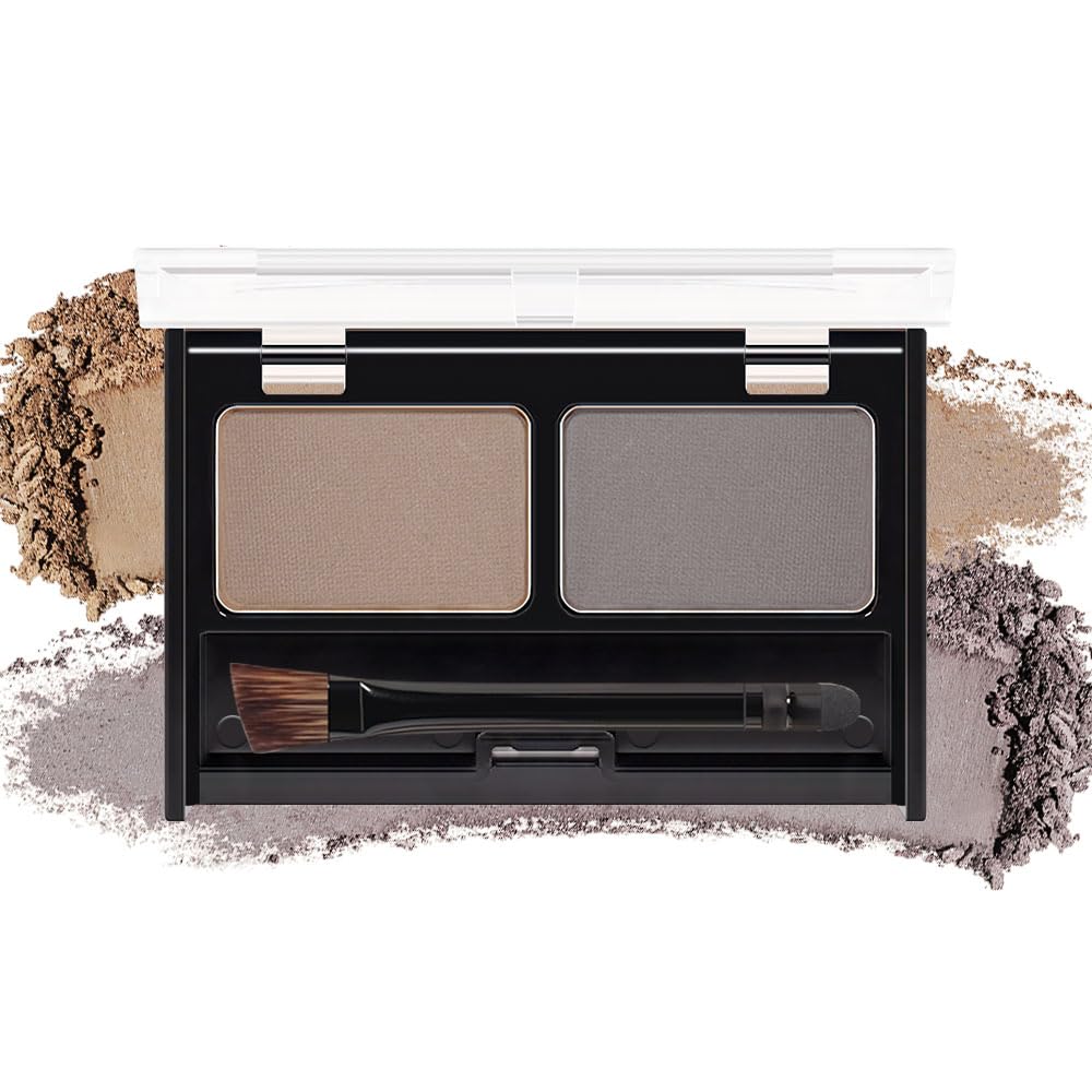 CAKAILA Sourcils Poudre Duo Brun Clair Gris avec brosse double-face pour un teint naturel.