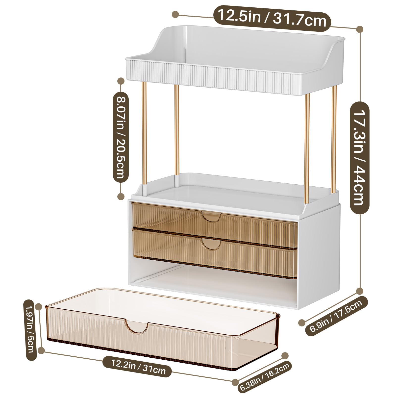 caktraie Étagères ambre, idéal pour accessoires beauté et ustensiles.