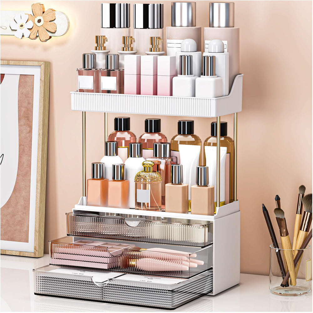 Organisateur caktraie avec 3 tiroirs et 2 niveaux gris pour un rangement pratique.