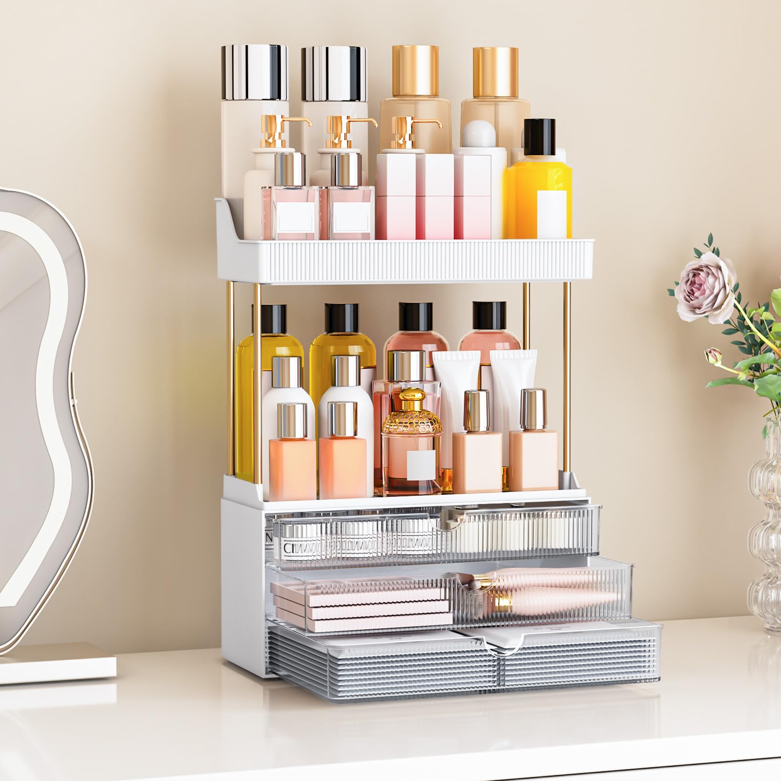 caktraie tiroirs spacieux pour maquillage et petits accessoires.