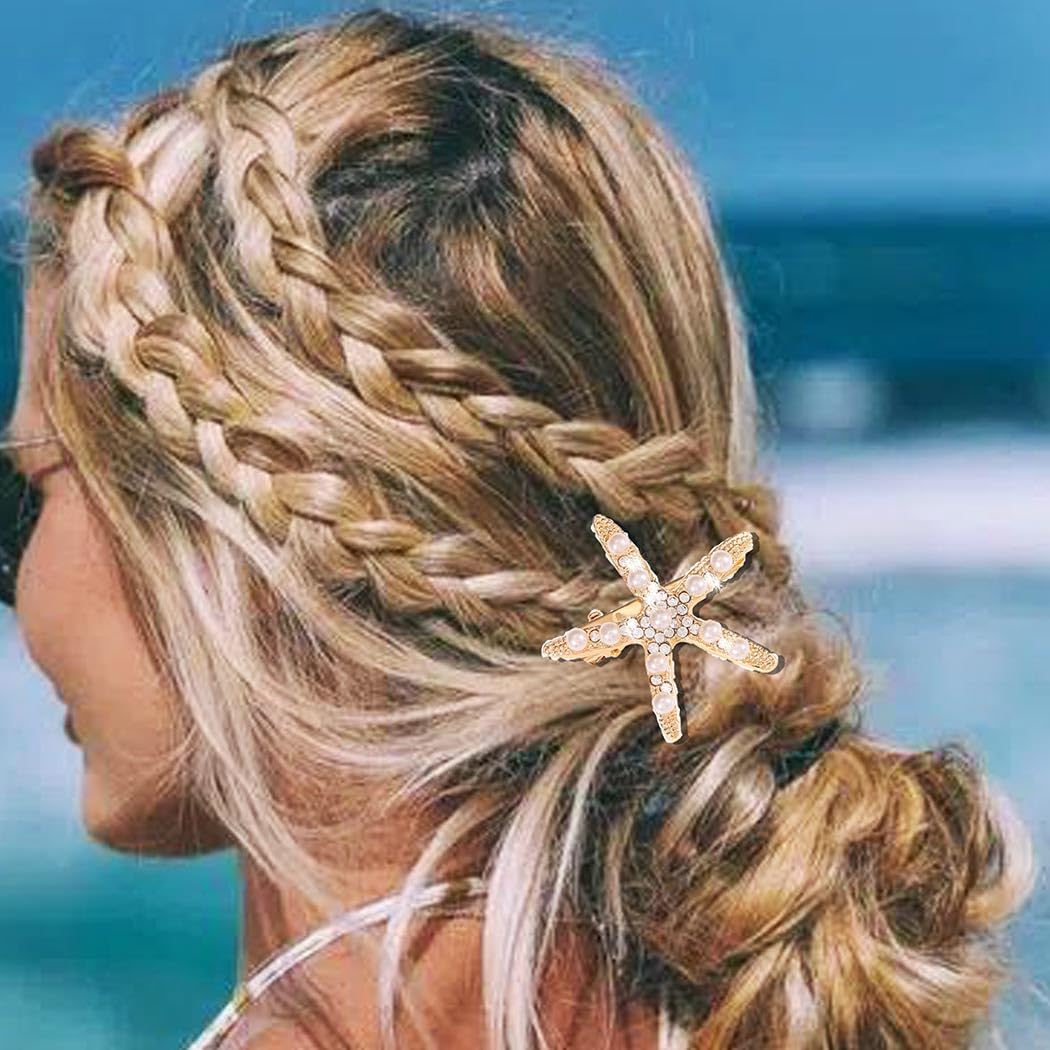 CAKURE Accessoire cheveux doré, étoile mer, idéal pour paillettes et fêtes estivales.