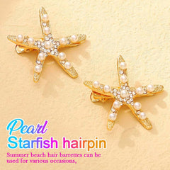 CAKURE Épingle étoile mer dorée avec perles, parfaite pour un look plage chic.