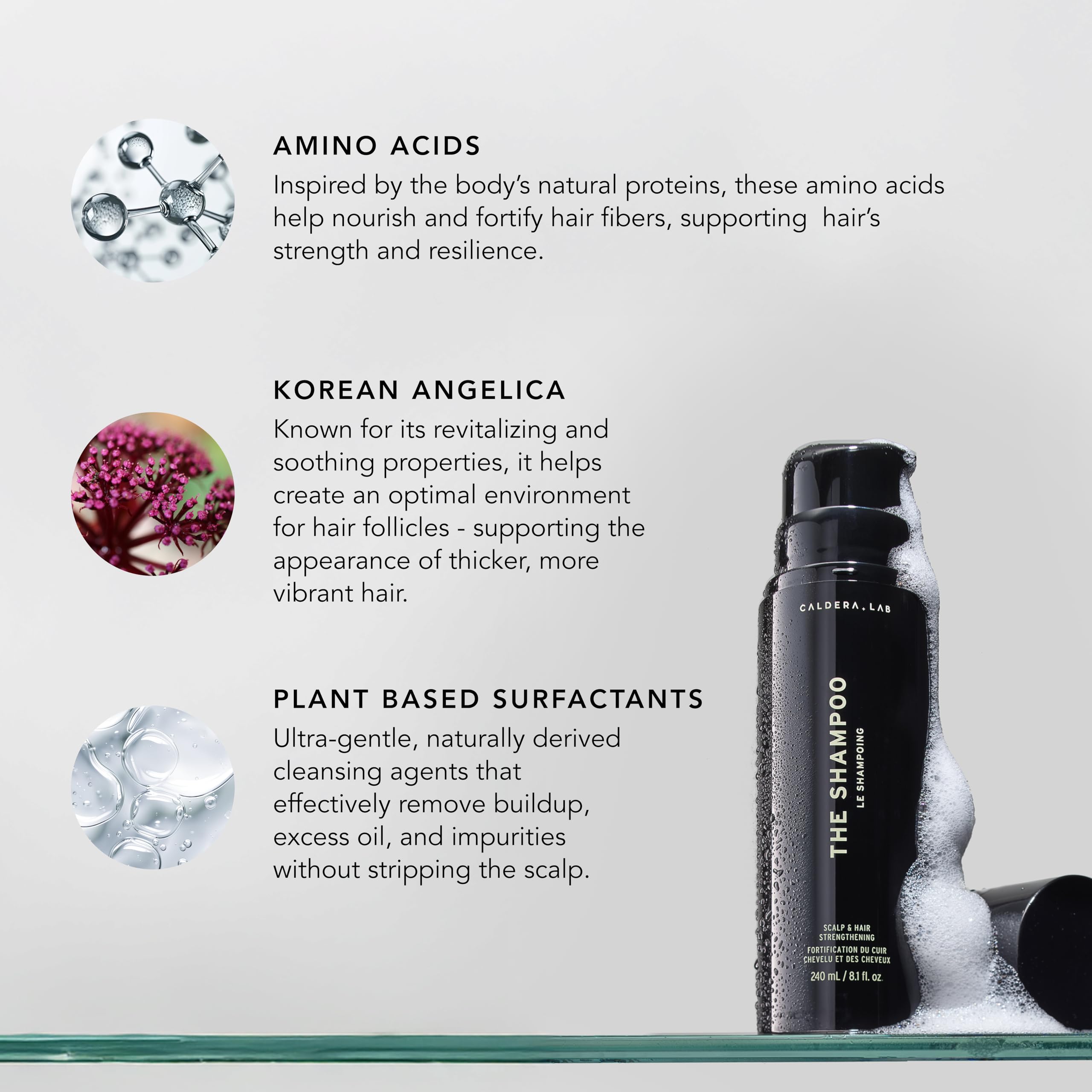 Caldera + Lab Le Shampooing, mousse légère facilitant le rinçage en douceur