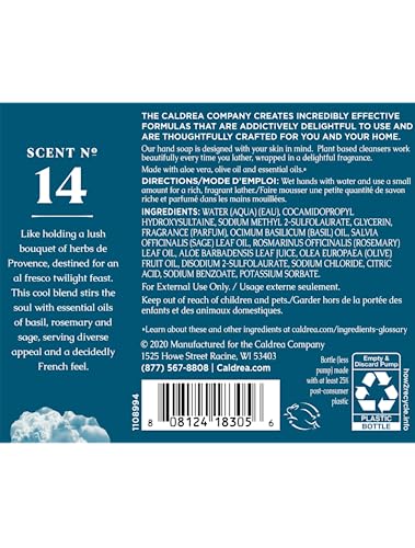 Savon Caldrea Basil Blue Sage en mousse riche, idéal pour une routine mains rafraîchissante