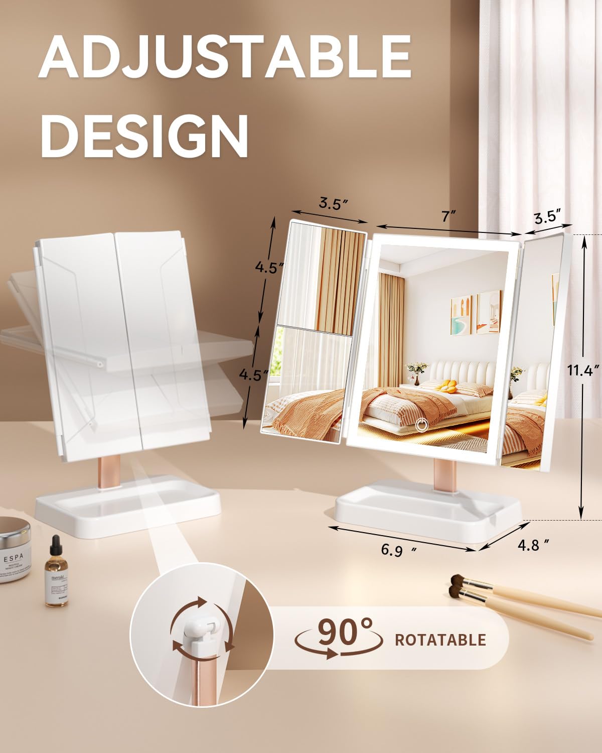 CALEPOP miroir design tri-fold compact pour petit espace