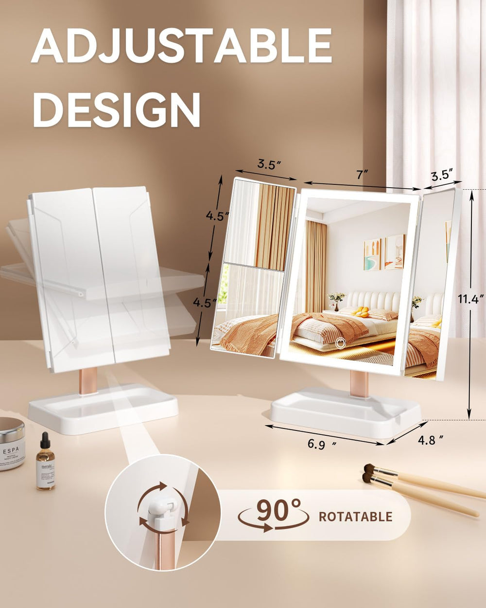 CALEPOP miroir design tri-fold compact pour petit espace