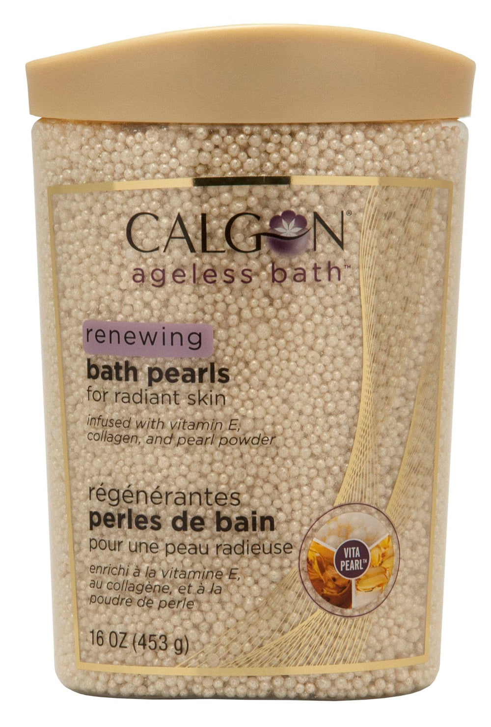 Calgon Ageless Renewing Pearls dans le bain, expérience luxueuse et hydratante.