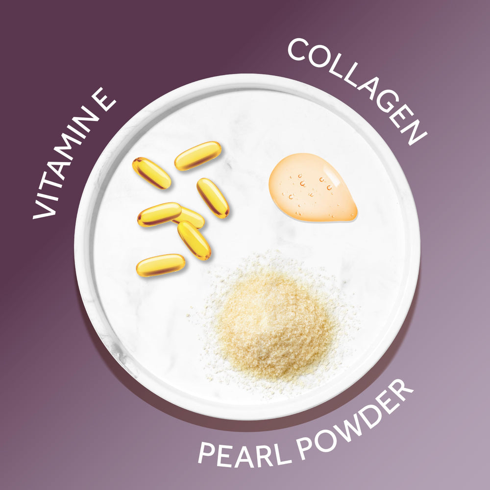 Texture crèmeuse des perles Calgon Ageless Renewing Pearls pour peau plus lisse.