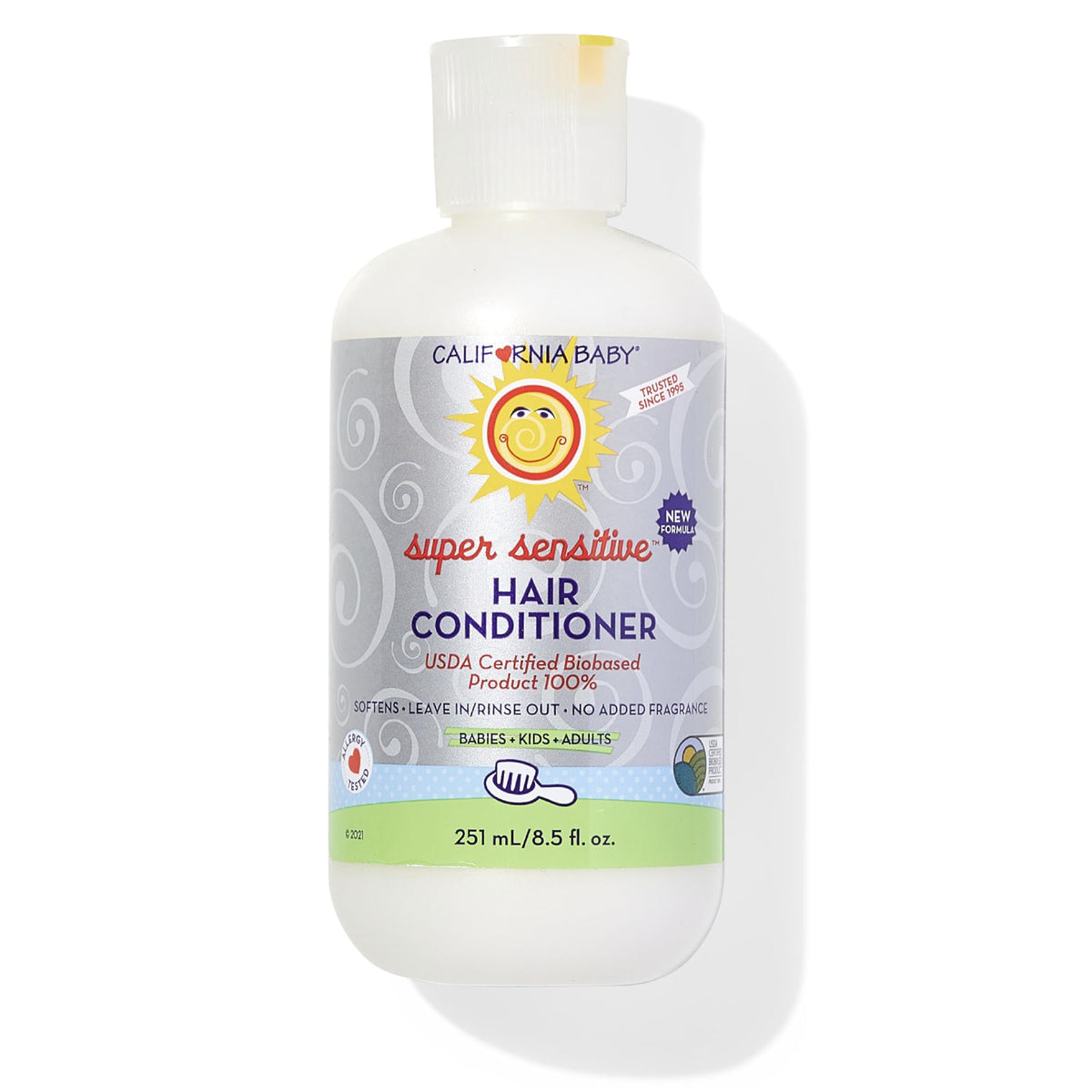 California Baby Super Sensitive Hair Conditioner – bouteille sans parfum, hydratation douce.