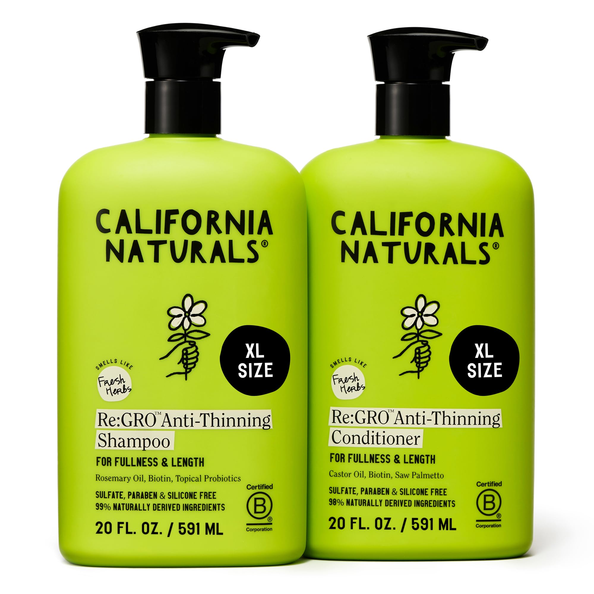 California Naturals Re:GRO shampoing, bouteille colorée; revitalise les cheveux et stimule le cuir chevelu.