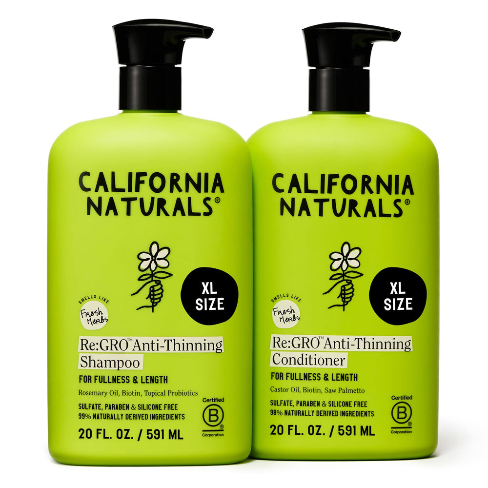 California Naturals Re:GRO shampoing, bouteille colorée; revitalise les cheveux et stimule le cuir chevelu.