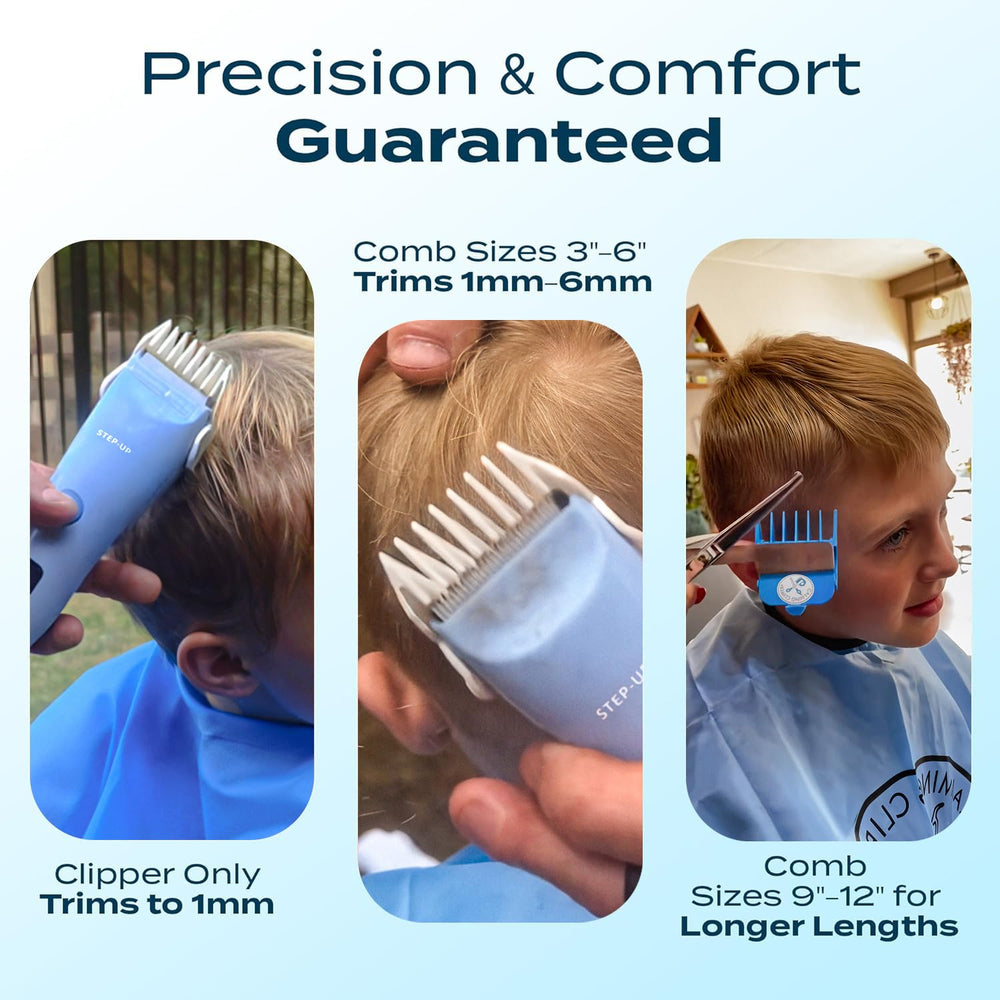 CALMING CLIPPER Step-Up, peignes et attaches facilitant une coupe personnalisée en douceur.