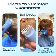 CALMING CLIPPER Step-Up, peignes et attaches facilitant une coupe personnalisée en douceur.
