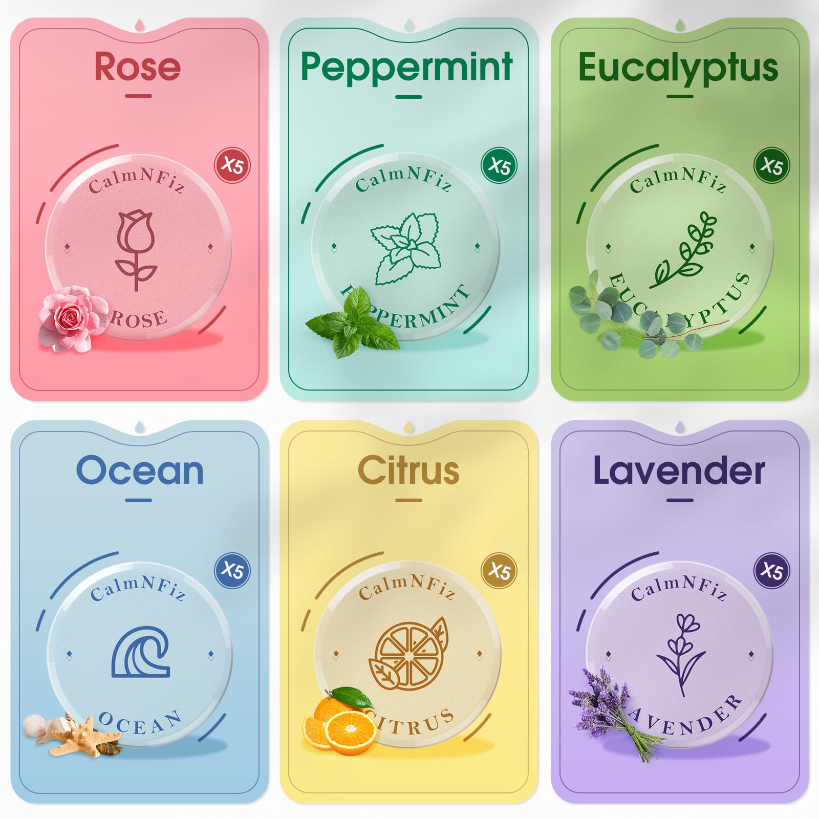 CalmNFiz 6 senteurs: aromes distincts pour douche revitalisante