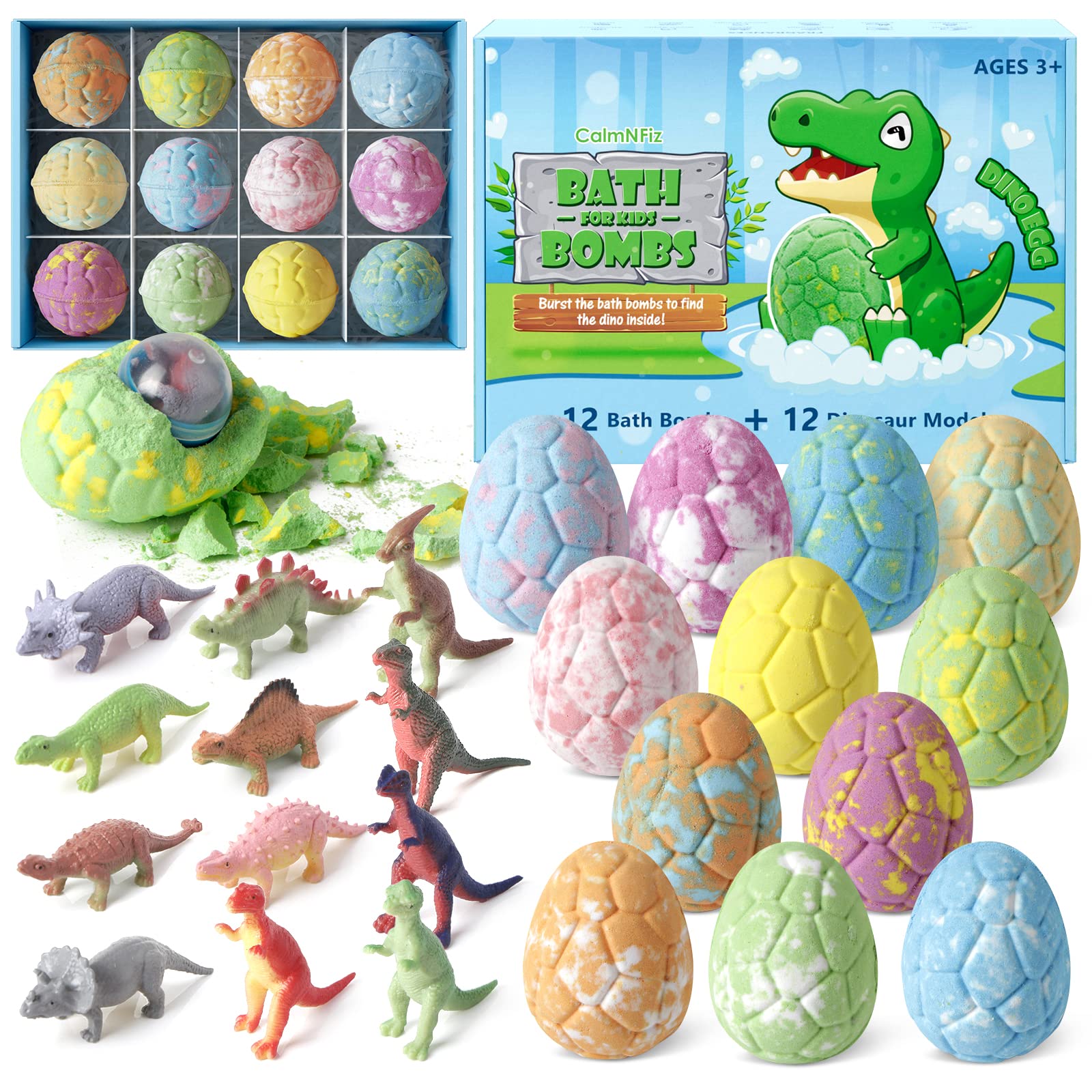 Bombes bain CalmNFiz Dino surprise avec jouet inclus pour l'amusement.