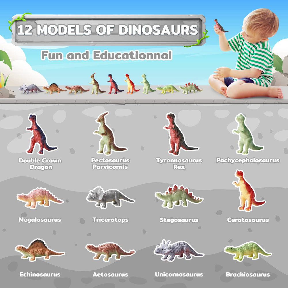 Jouets dinosaures réels cachés dans CalmNFiz pour l'apprentissage ludique.
