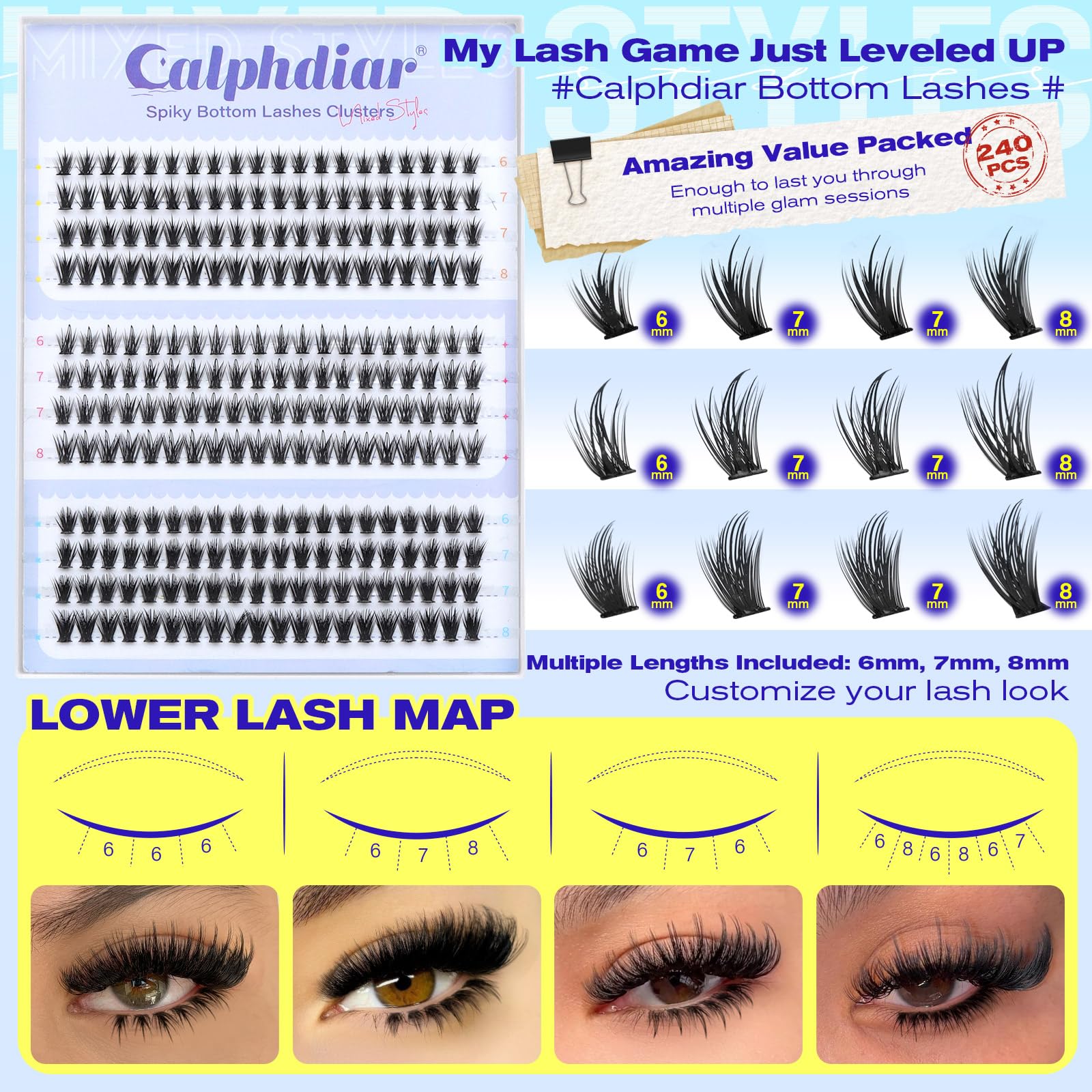 Cils inférieurs Calphdiar volumineux spike 6-8 mm pour agrandir le regard