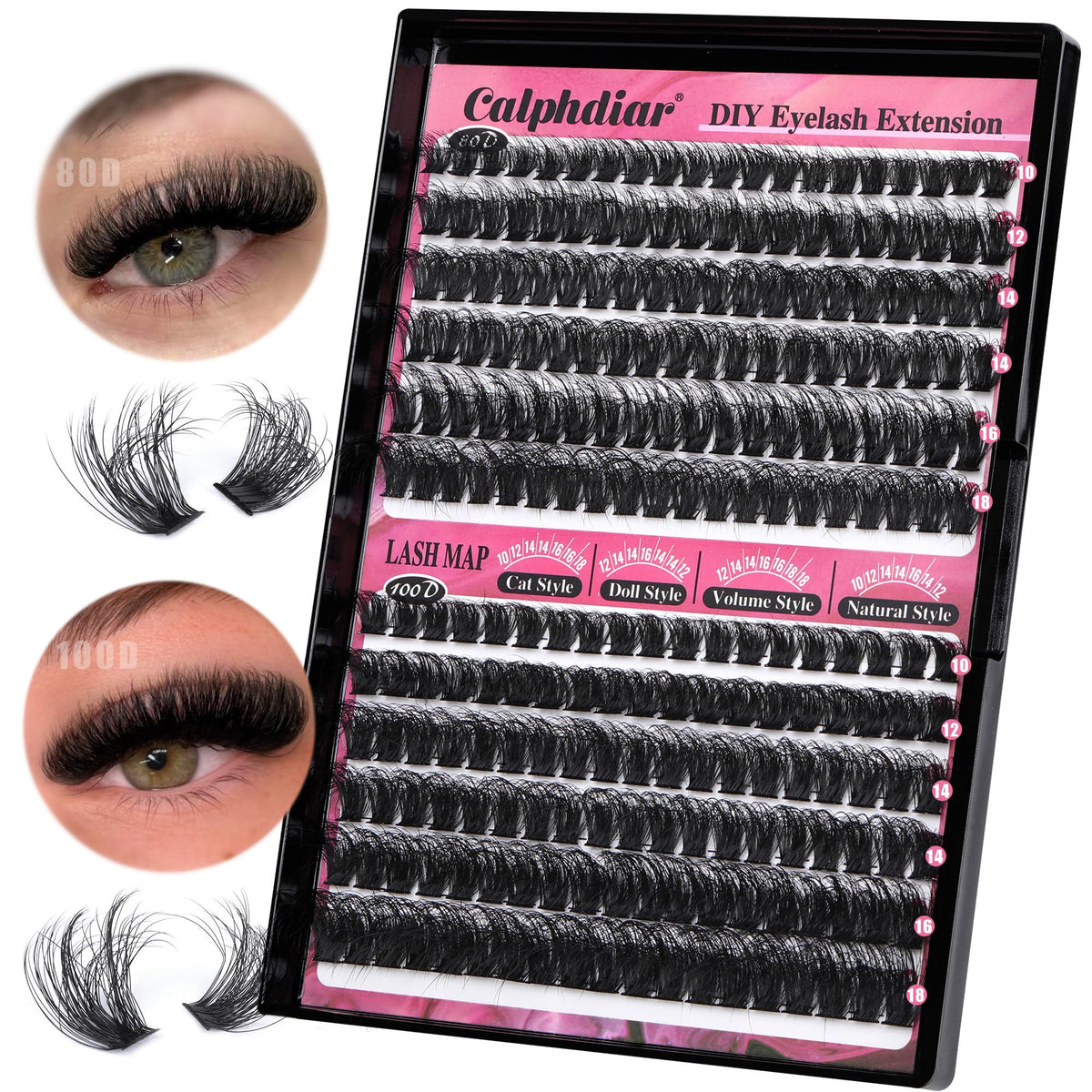 Calphdiar clusters cils courbe en D 80D-100D: volume personnalisable et regard profond.