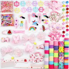 CAMBIODV ensemble-accessoires-cheveux-enfant-rose-fleurs, pour des coiffures faciles et colorées.