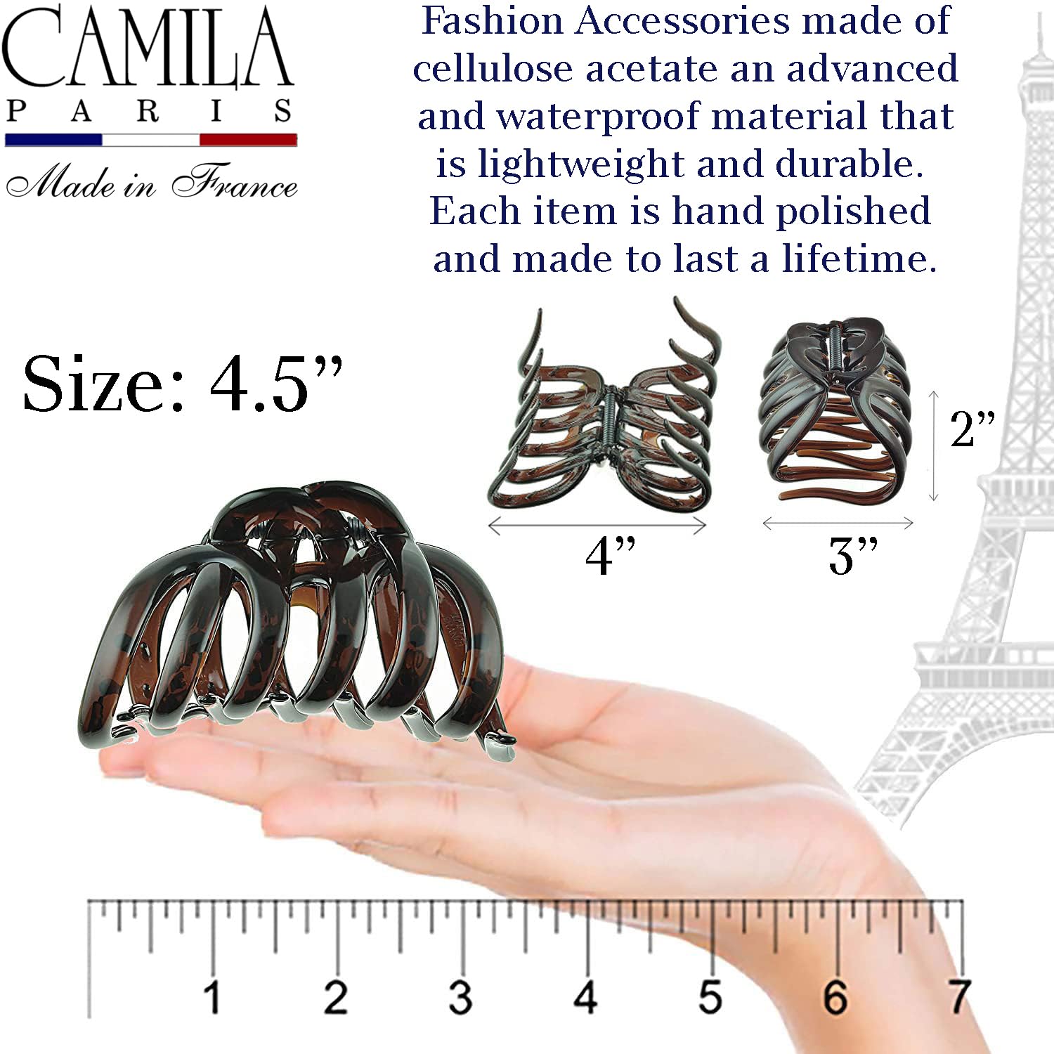 Matériau cellulose acetate Camila Paris AD718, robuste et léger.