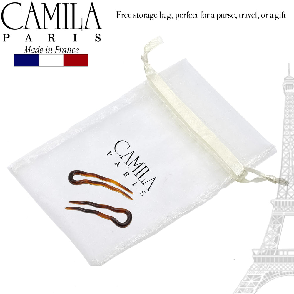 Pince sécurisante Camila Paris AD823, idéale pour fixer bun sans tiraillement.