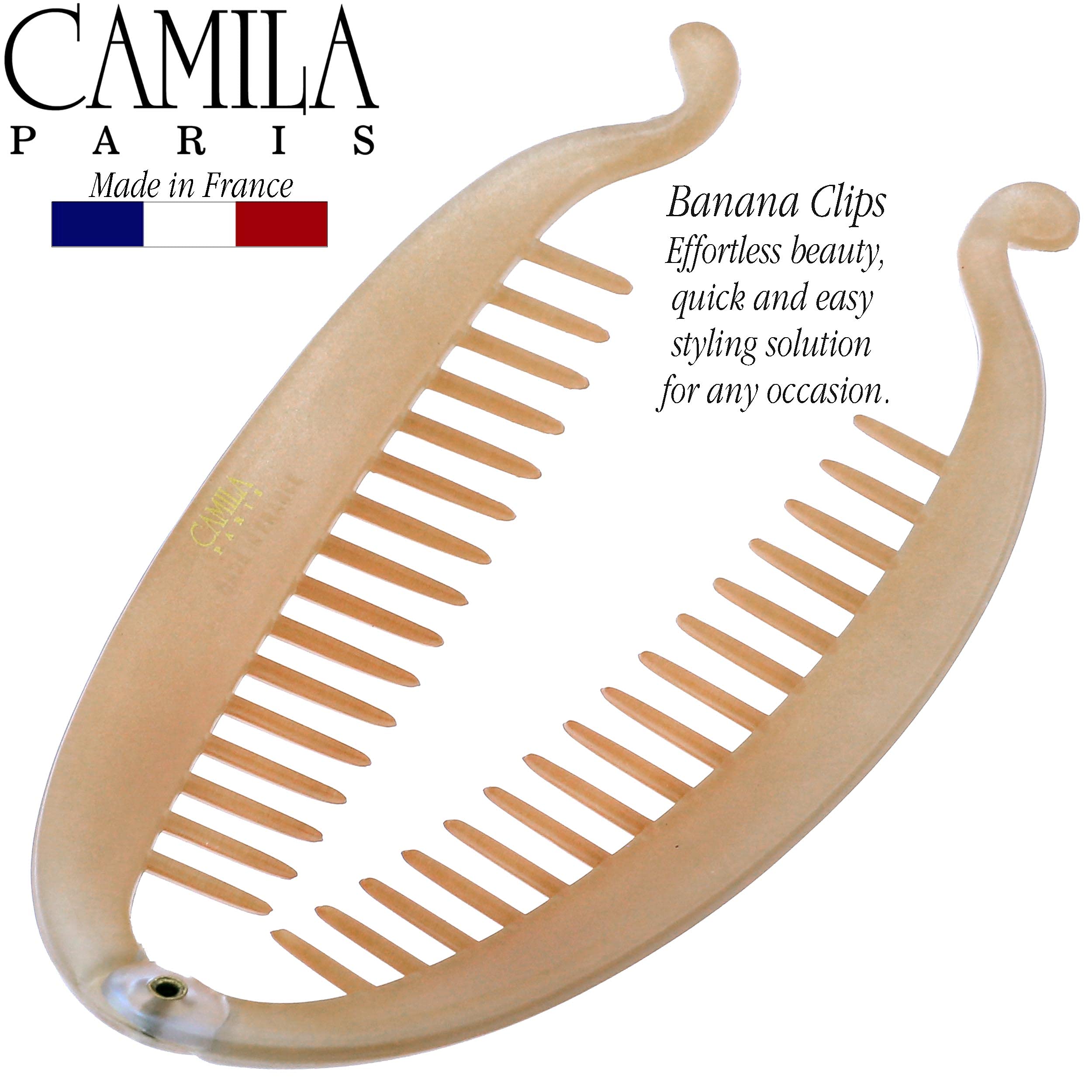 Camila Paris CP2889 clip banane beige, idéal pour cheveux bouclés et épais.