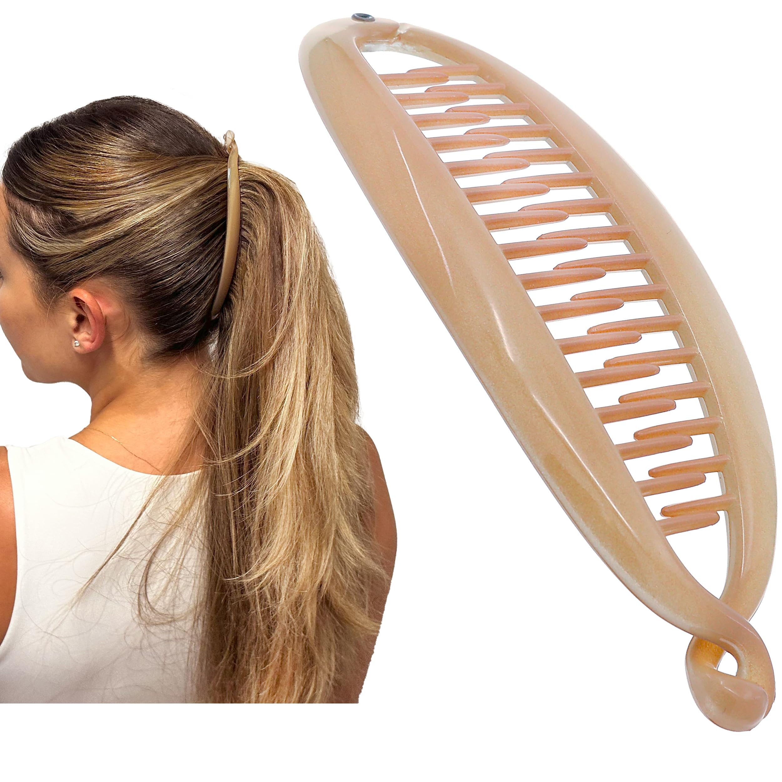 Clip banane Camila Paris CP2889 beige, prise sûre pour cheveux épais.