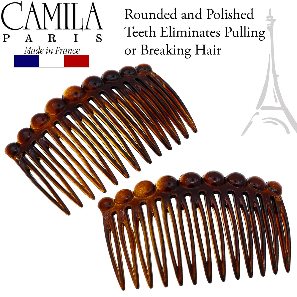 Camila Paris CP33/2—peigne tortue, idéal pour chignons élégants et coiffures quotidiennes.