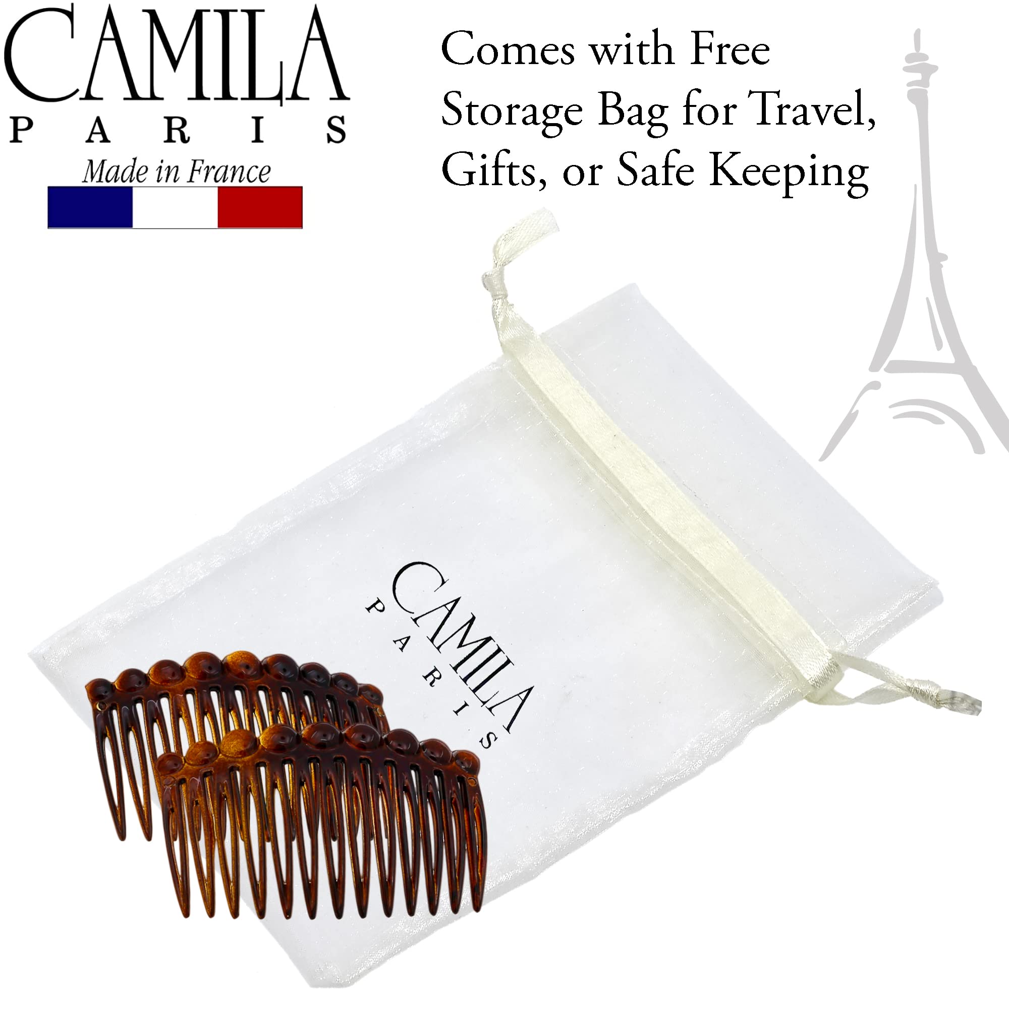 Camila Paris CP33/2—peigne tortue, fabriqué en France, accessoire fiable et léger.
