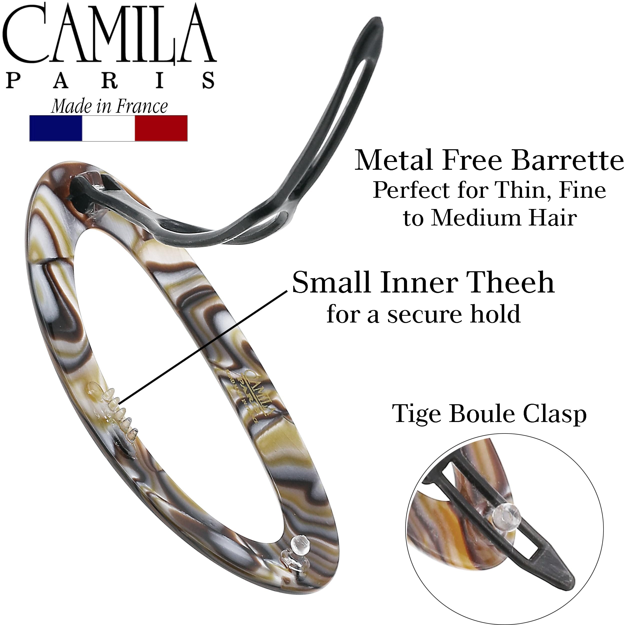 Barrette Camila Paris CP3367 onyx, face avant, finition polie