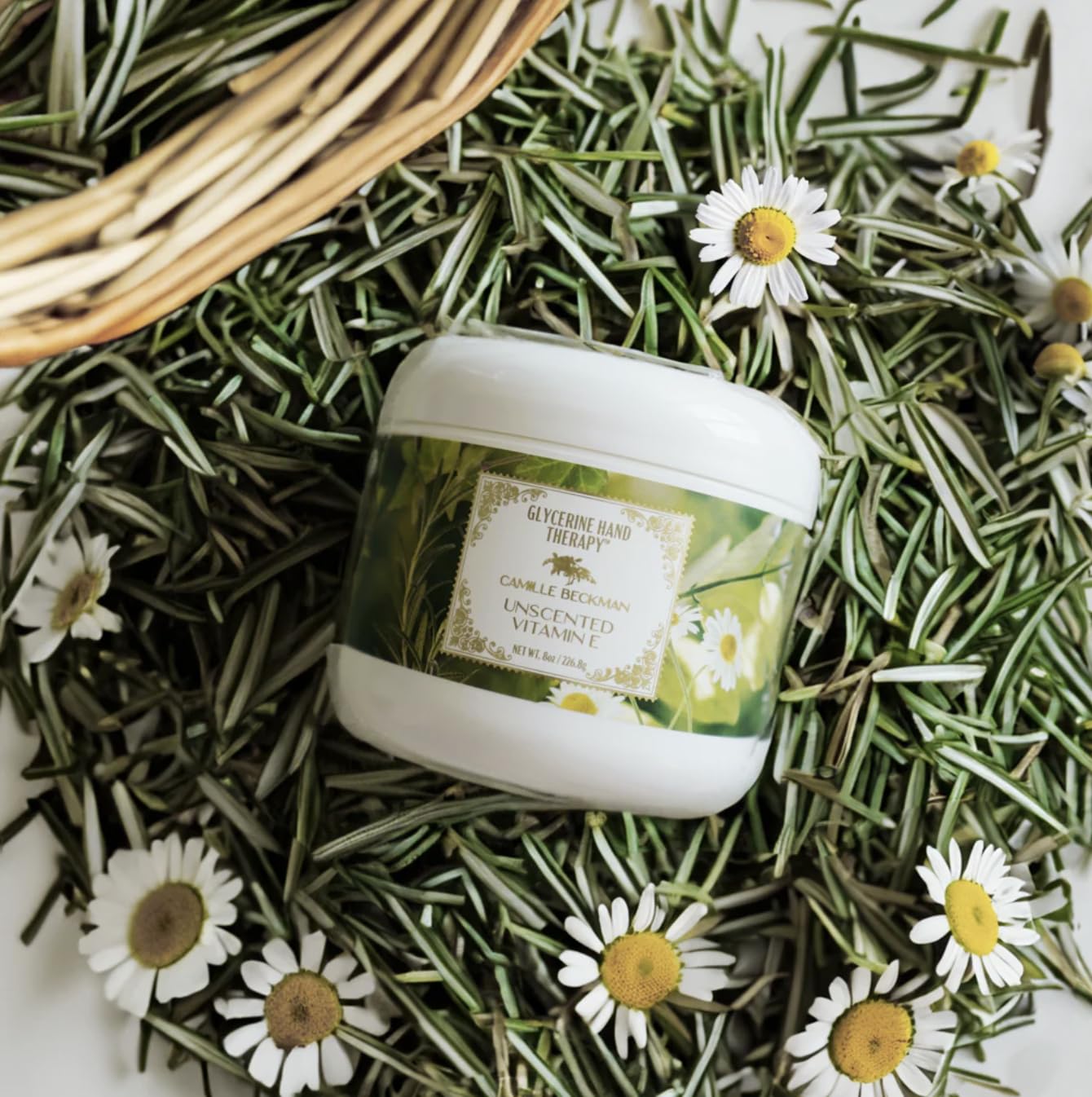 Crème mains nourrissante Camille Beckman texture riche et parfum discret.