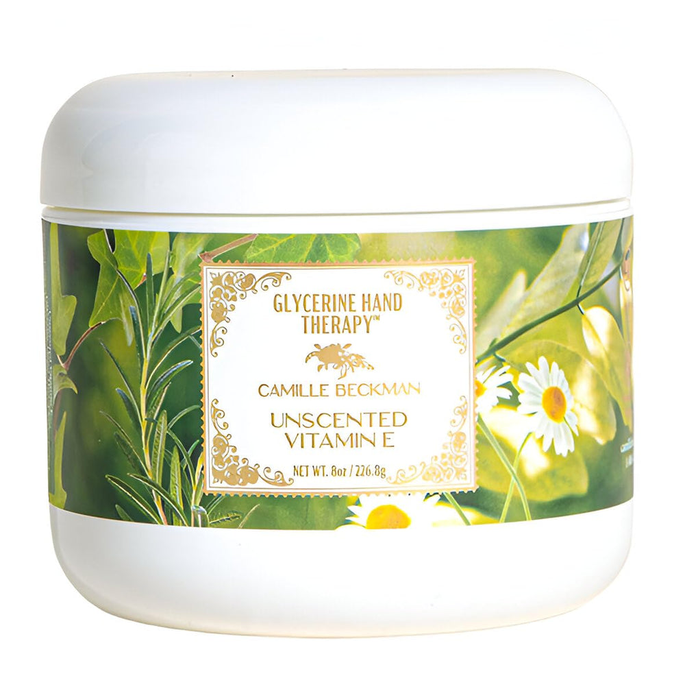 Crème mains Camille Beckman, flacon glycérine 8 oz, hydratation durable.