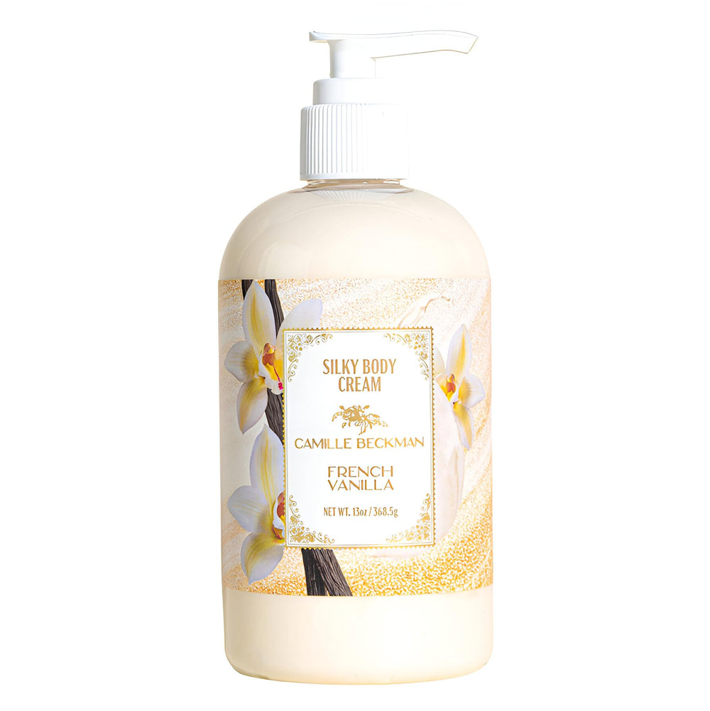 Camille Beckman Crème corporelle vanille, bouteille élégante pour une hydratation quotidienne.