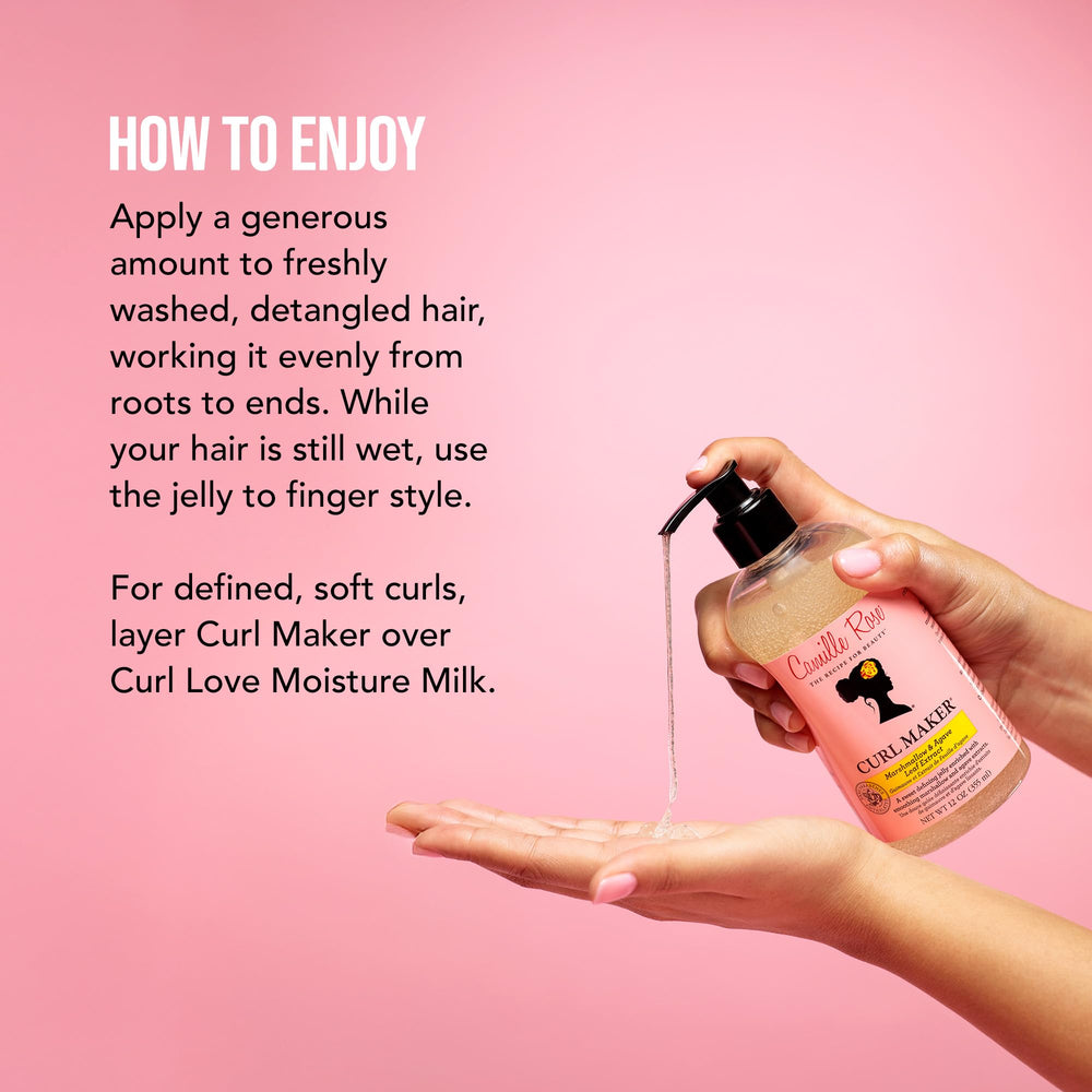Camille Rose Curl Maker – texture gel légère offrant définition sans lourdeur ni résidu collant.