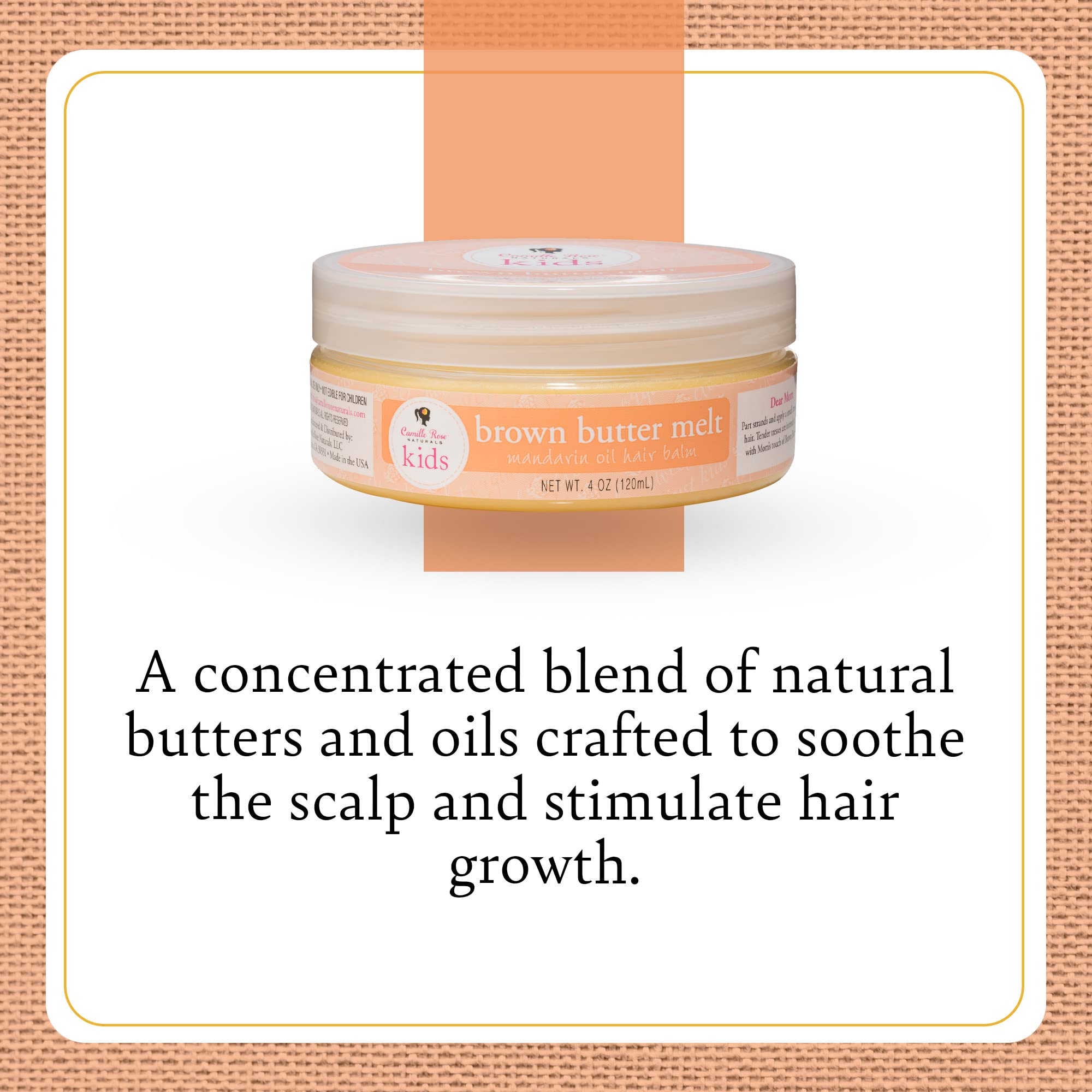 Camille Rose Enfants – application douce du baume mandarine sur le cuir chevelu.