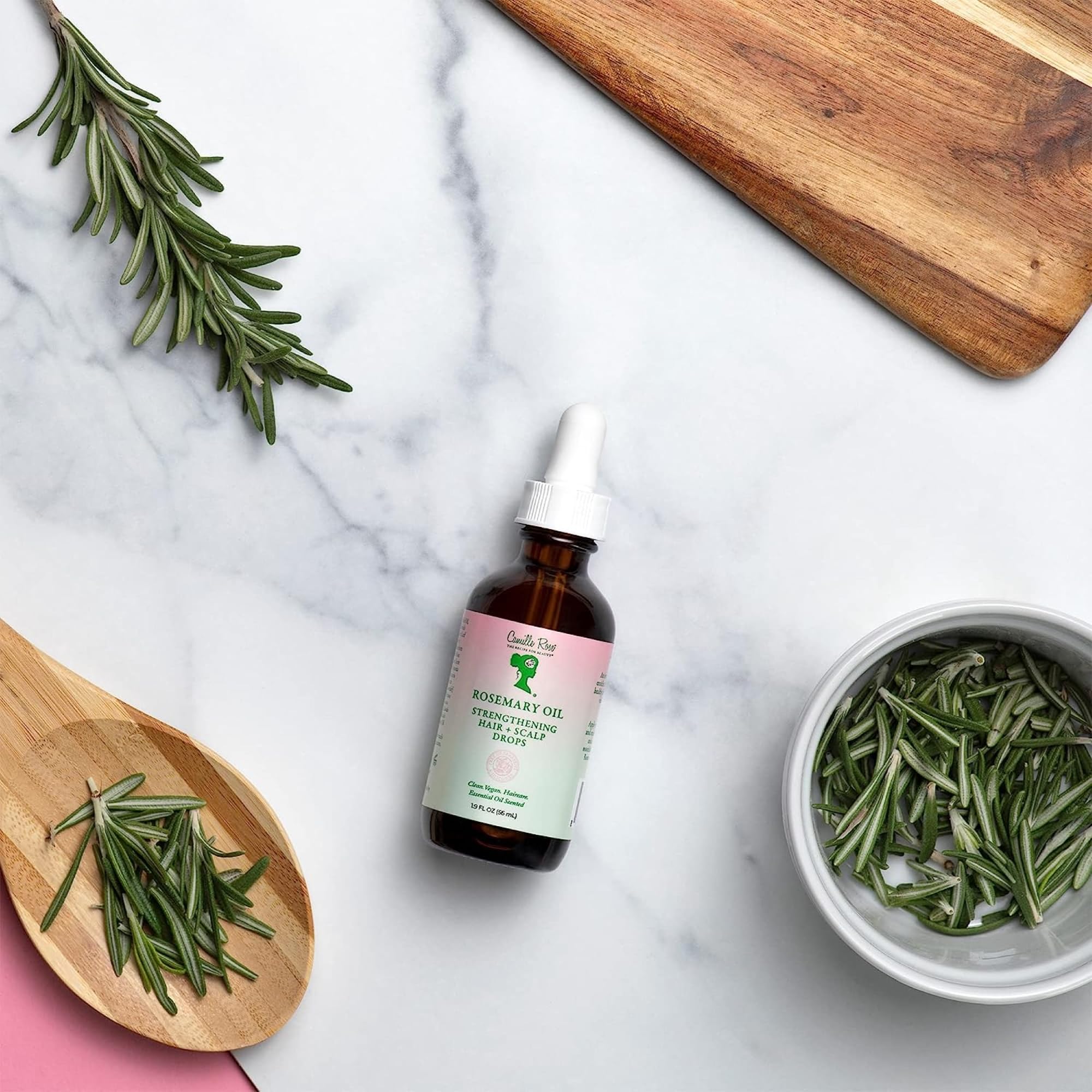 Camille Rose huile romarin menthe - massage du cuir chevelu pour stimuler la circulation