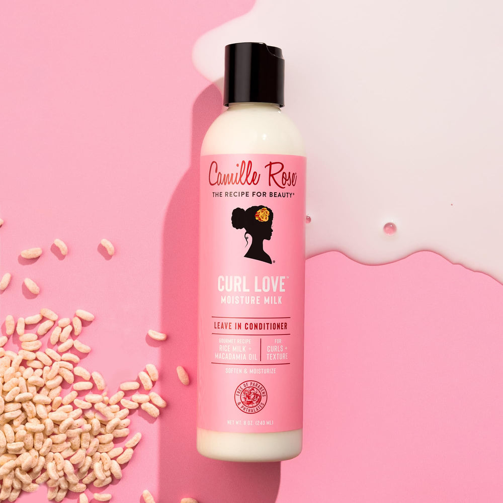 Camille Rose Lait Sans Rinçage huiles nourrissantes : cheveux plus forts et souples.