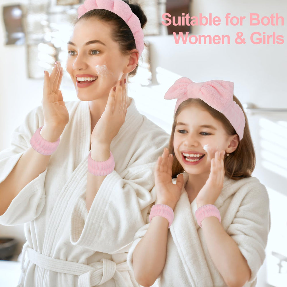 Canitor ensemble bandeau et bracelets rose, accessoire pratique pour routine soin.