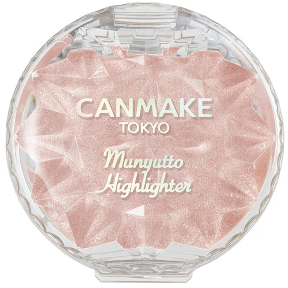 CANMAKE Munyutto Highlighter sur le visage pour un éclat rosé naturel.