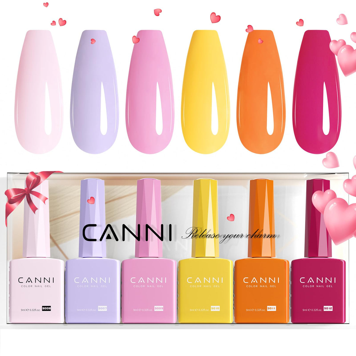 Vernis gel CANNI rose: bouteilles colorées facilitant le choix rapide.