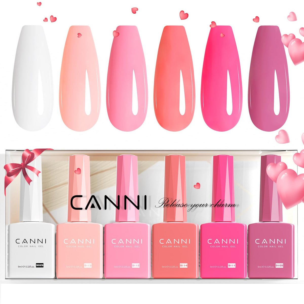CANNI ensemble vernis gel rose 9ml, kit pratique pour manucure à domicile.