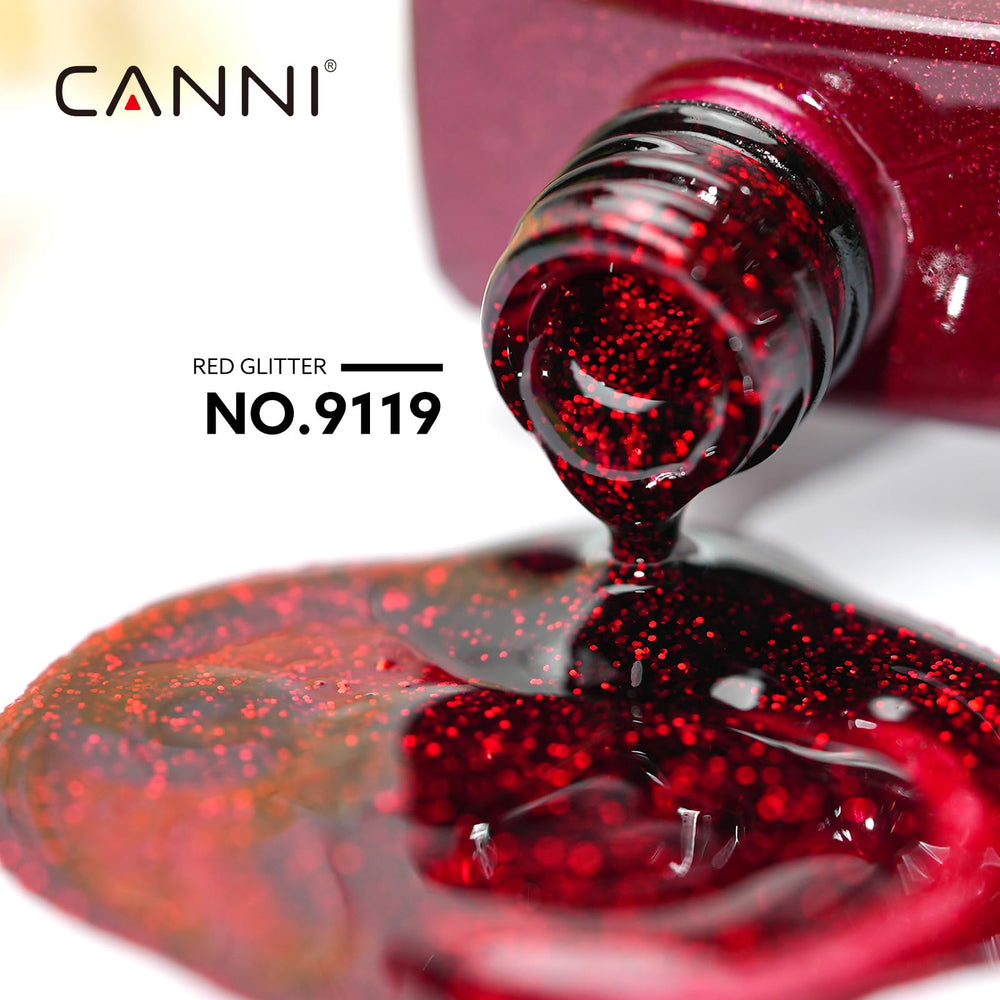 Échantillon nuancier CANNI montrant la teinte rouge brillant adaptée à la manucure.