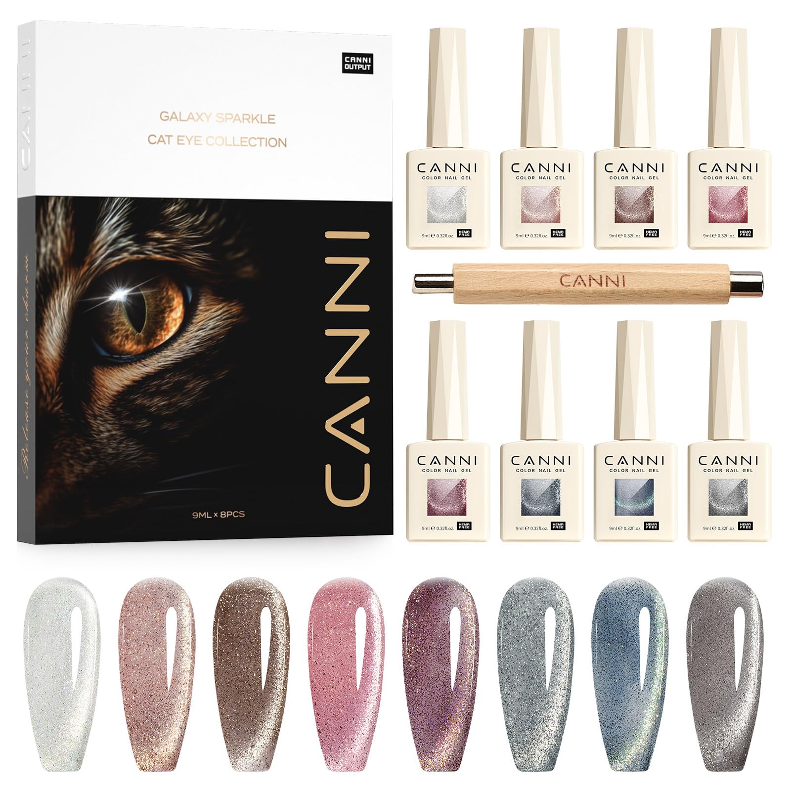 CANNI kit vernis gel effet œil de chat 9 ml – ensemble de couleurs variées.