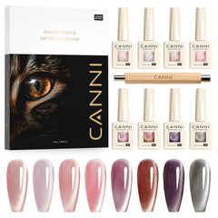 CANNI ensemble vernis gel œil-chat, 9 ml, huit teintes polyvalentes pour le look.