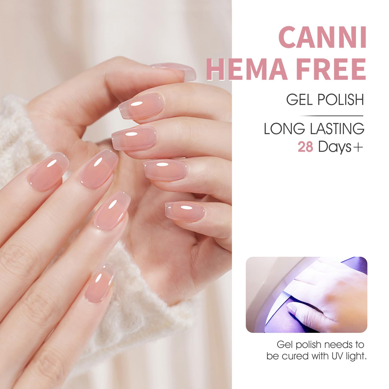 CANNI Jelly Gel Nude Translucide: nuance nude translucide pour effet peau naturelle.
