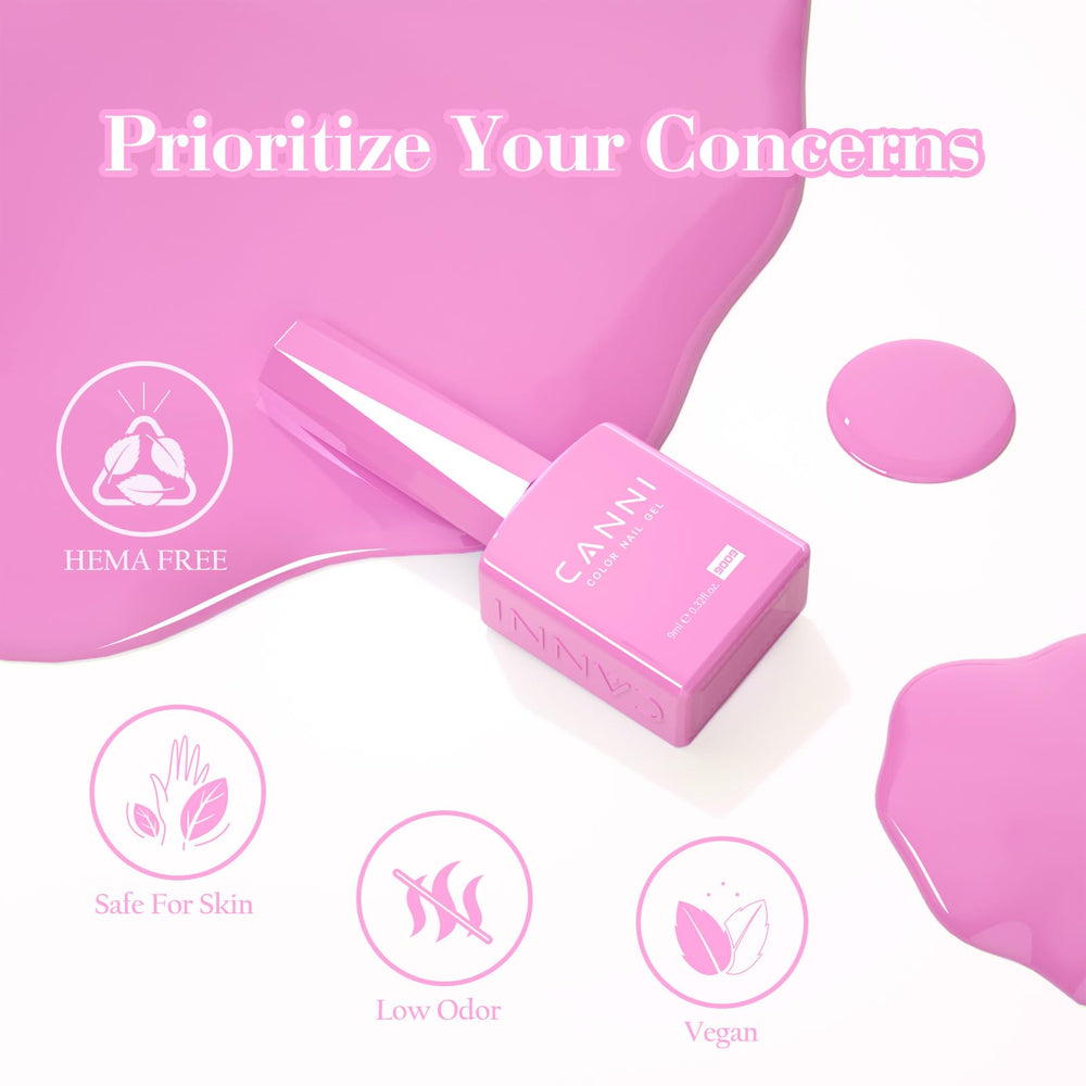 CANNI pink gel nail polish light pink bottle close-up for soak-off removal ease.