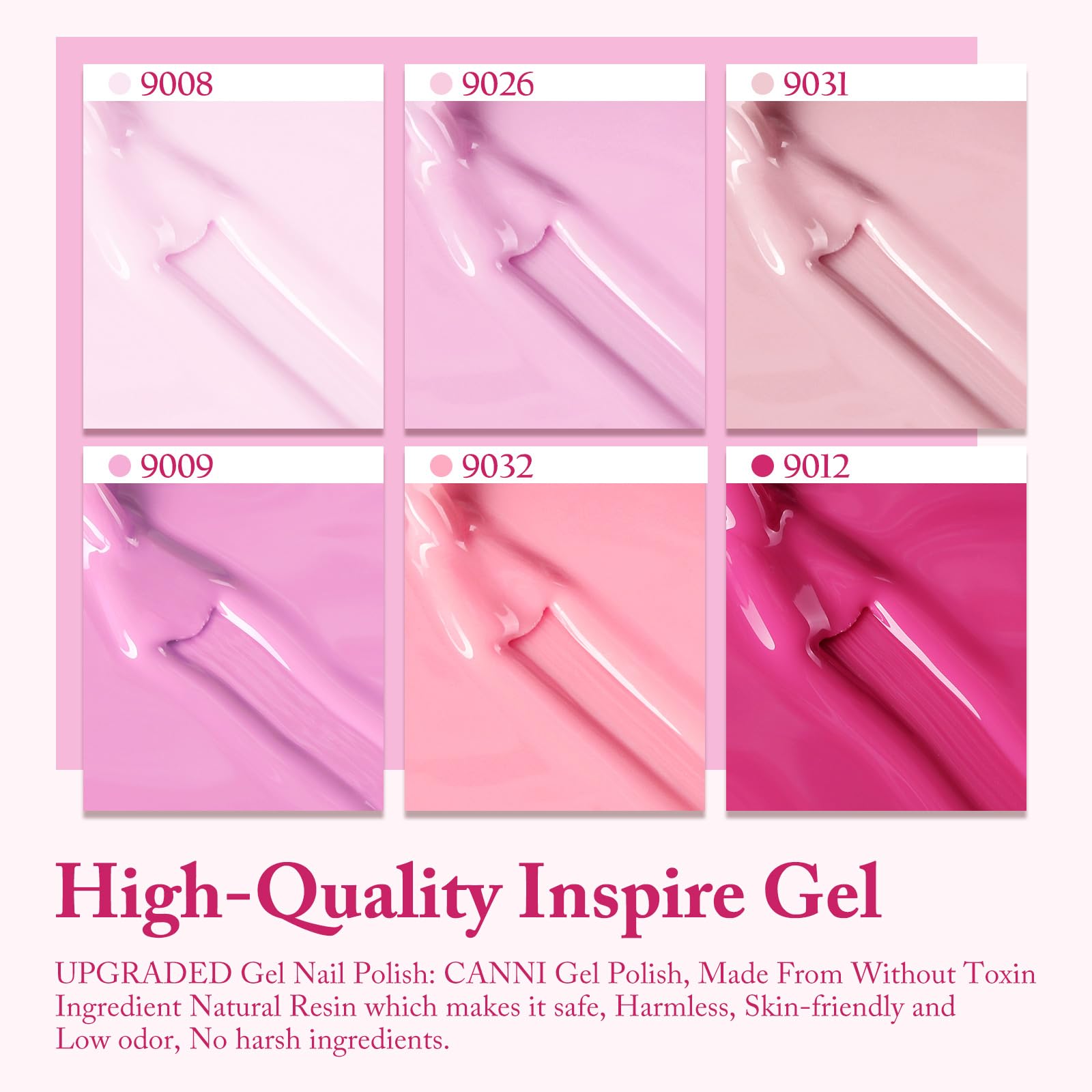CANNI pink gel nail polish light pink bottle close-up with UV/LED curing compatibility.