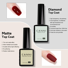 Vernis gel sans essuyage CANNI top coat brillant – flacon et brillance durable